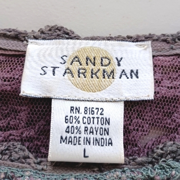 Vintage 90's Boho Patchwork Beaded Accents Sz L Relaxed Artisan Crochet Sweater - Picture 11 of 12